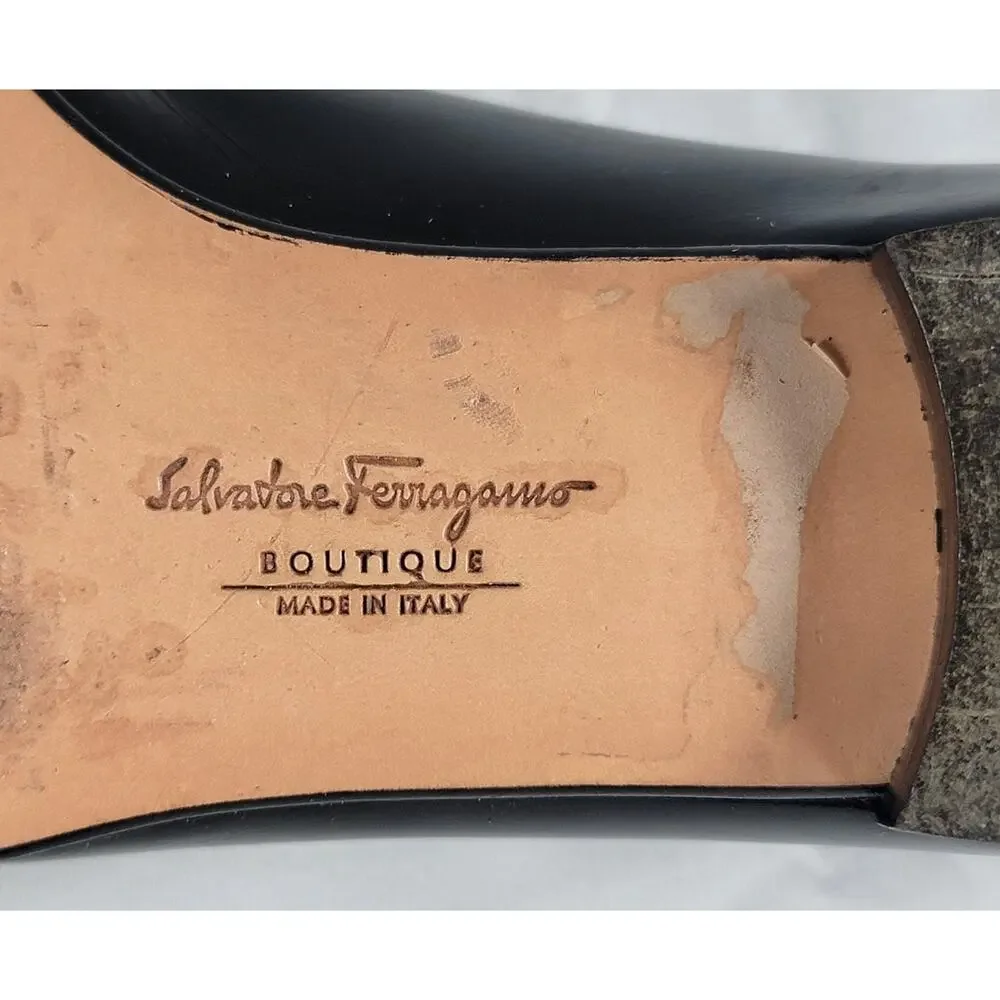 Vintage Salvatore Ferragamo Black Leather Gancini Loafers 5.5 Italy
